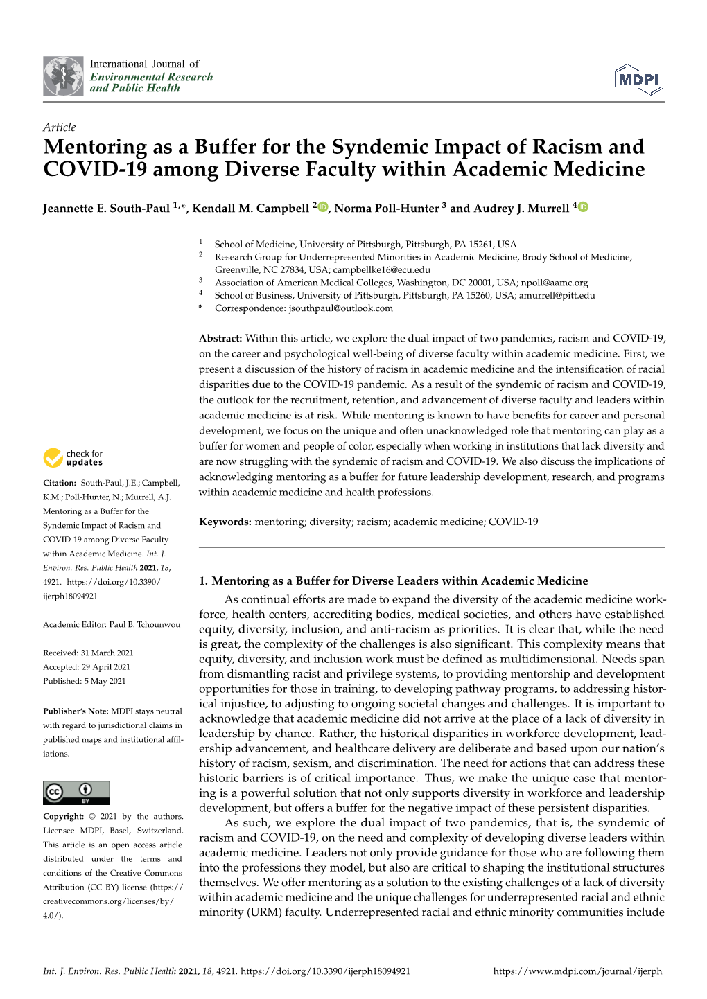 Mentoring As a Buffer for the Syndemic Impact of Racism and COVID-19 Among Diverse Faculty Within Academic Medicine