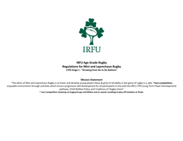 IRFU Age Grade Rugby Regulations for Mini and Leprechaun Rugby LTPD Stage 1 - “Growing from Six to Six Nations”
