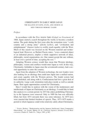 CHRISTIANITY in EARLY MEIJI JAPAN Preface in Accordance With