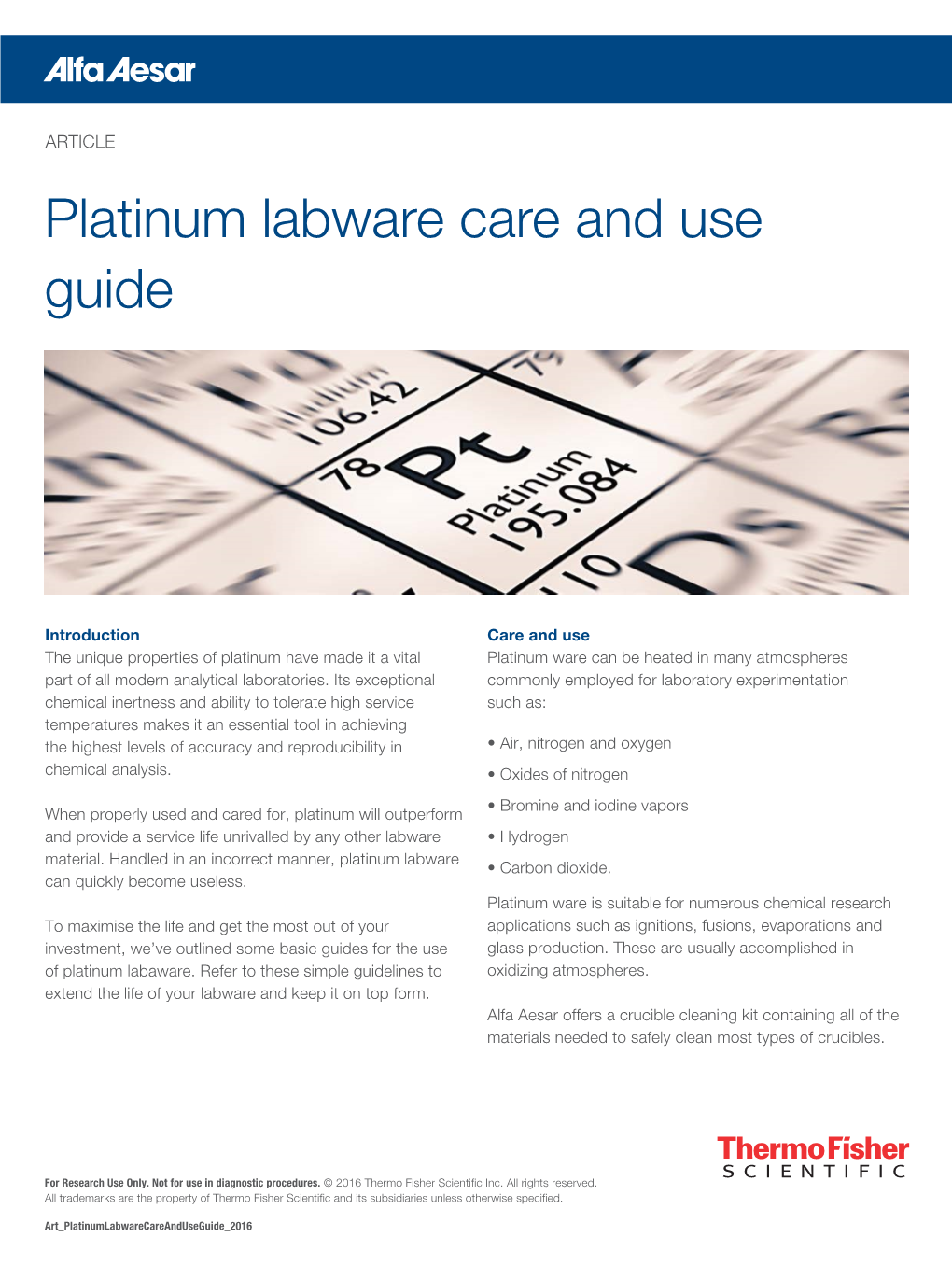 Platinum Labware Care and Use Guide