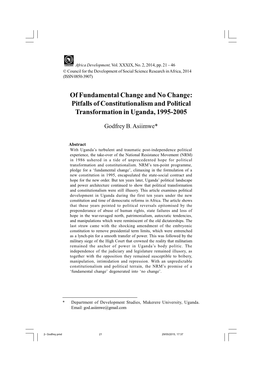 Pitfalls of Constitutionalism and Political Transformation in Uganda, 1995-2005