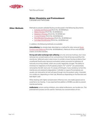 Water Chemistry and Pretreatment Colloidal and Particulate Tech