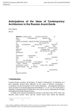 Anticipations of the Ideas of Contemporary Architecture in the Russian Avant-Garde