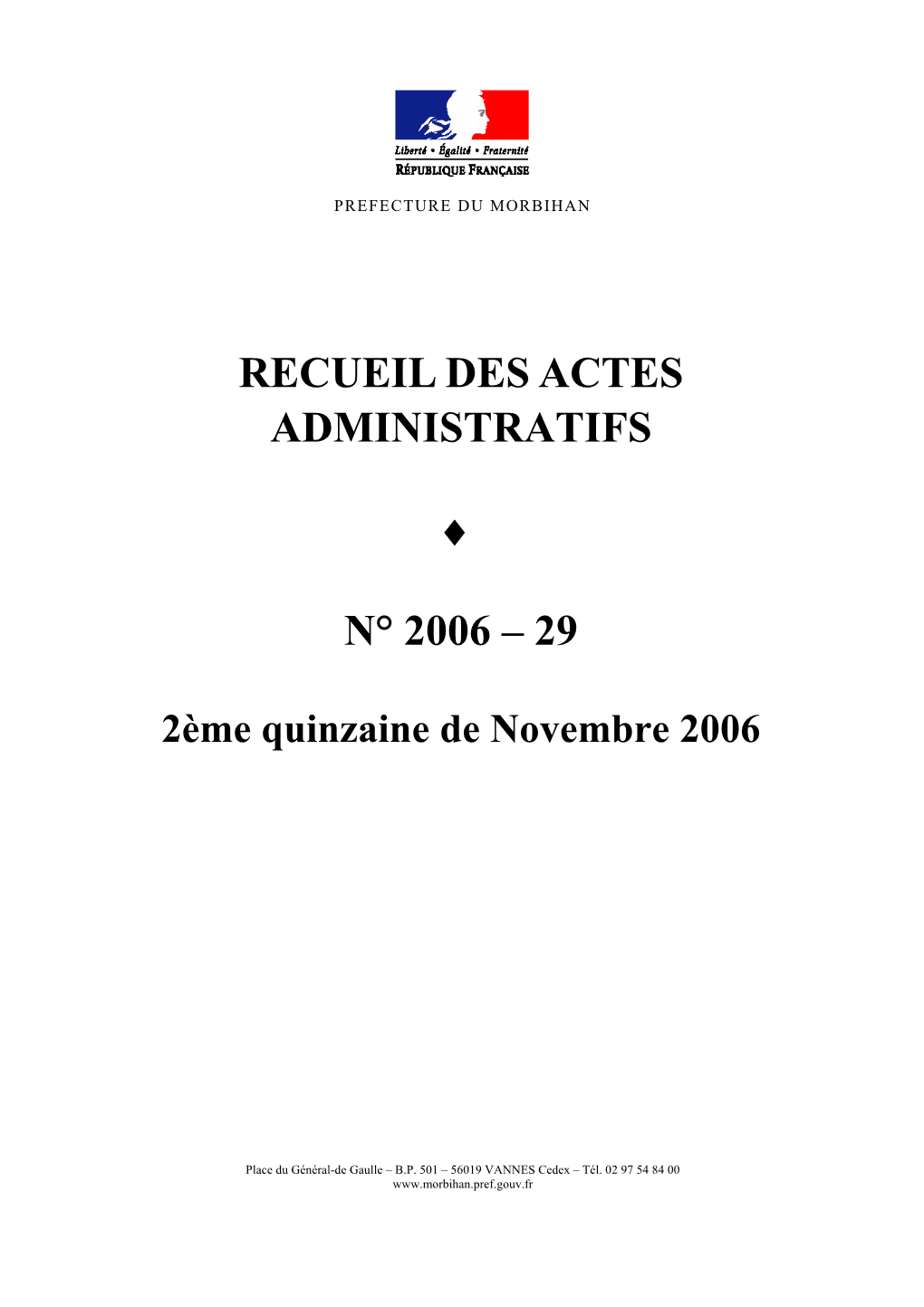 Recueil Des Actes Administratifs N° 2006 – 29