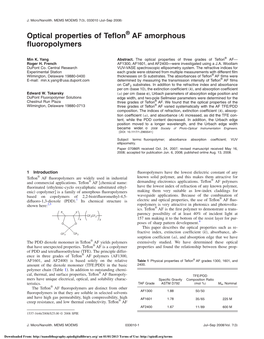 Optical Properties of Teflon AF Amorphous Fluoropolymers