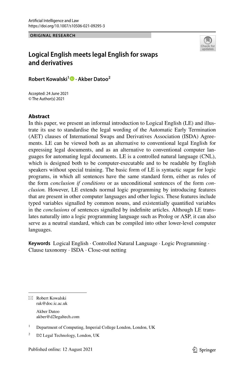 Logical English Meets Legal English for Swaps and Derivatives