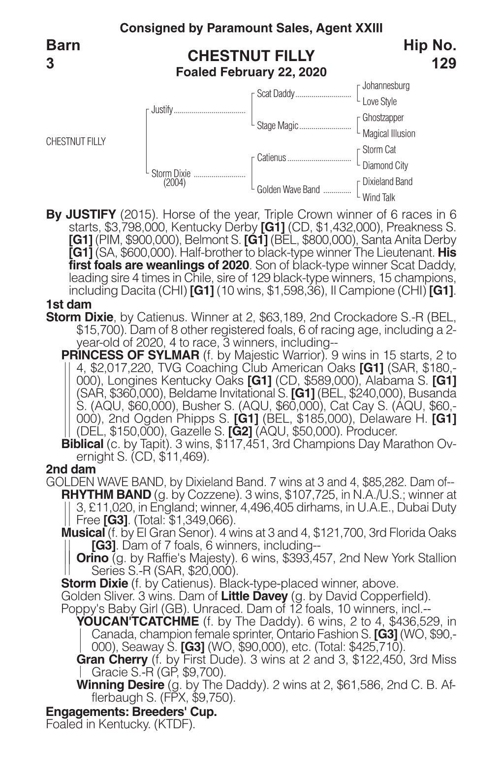 CHESTNUT FILLY Barn 3 Hip No