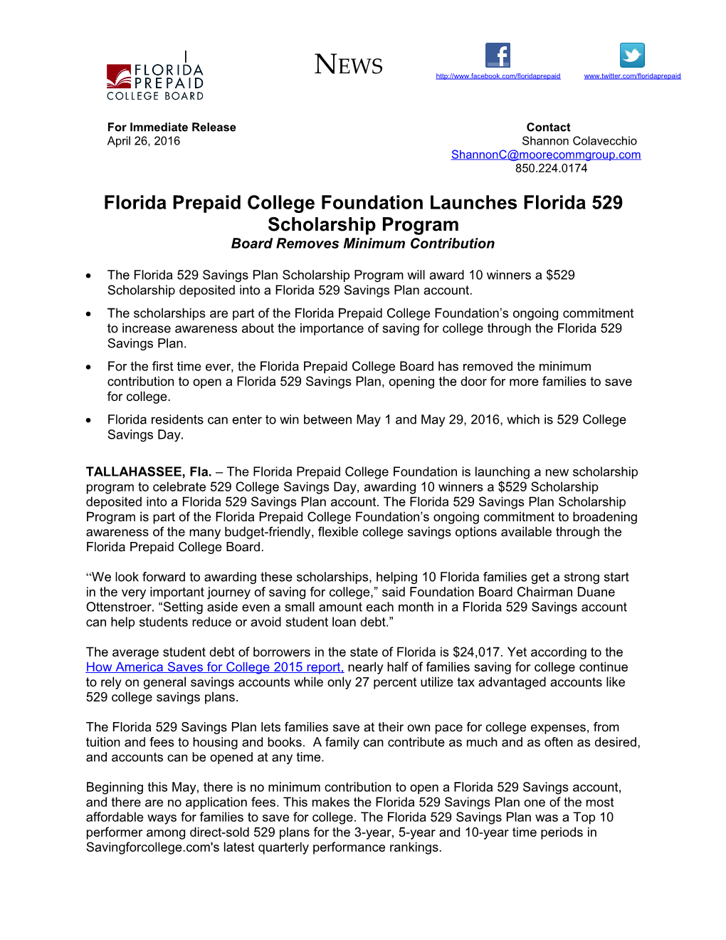 Florida Prepaid College Foundation Launches Florida 529 Scholarship Program