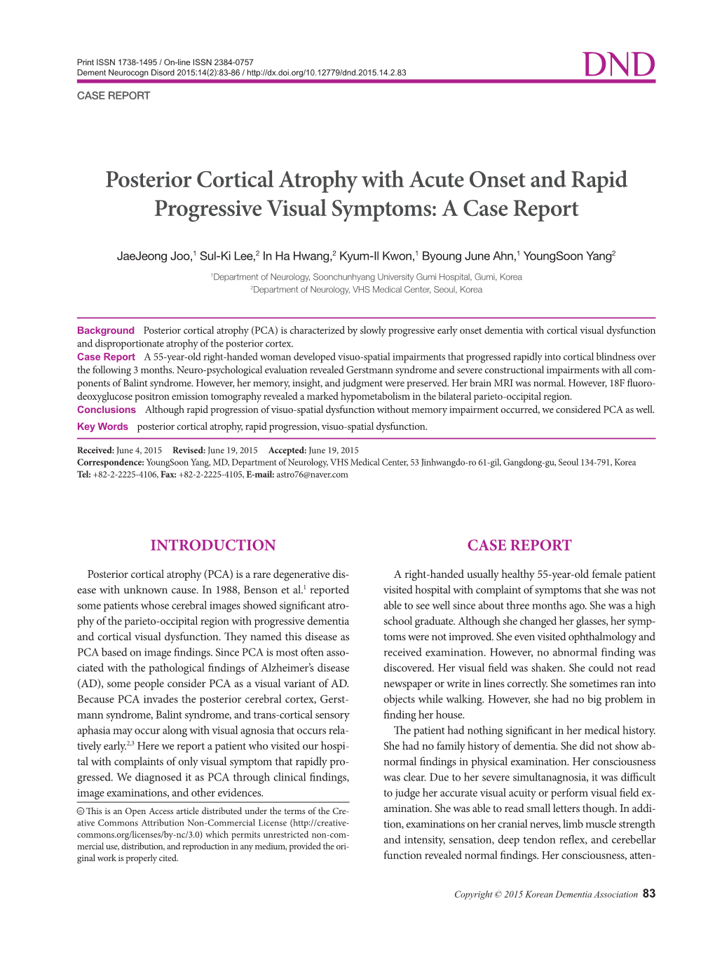Posterior Cortical Atrophy with Acute Onset and Rapid Progressive Visual Symptoms: a Case Report