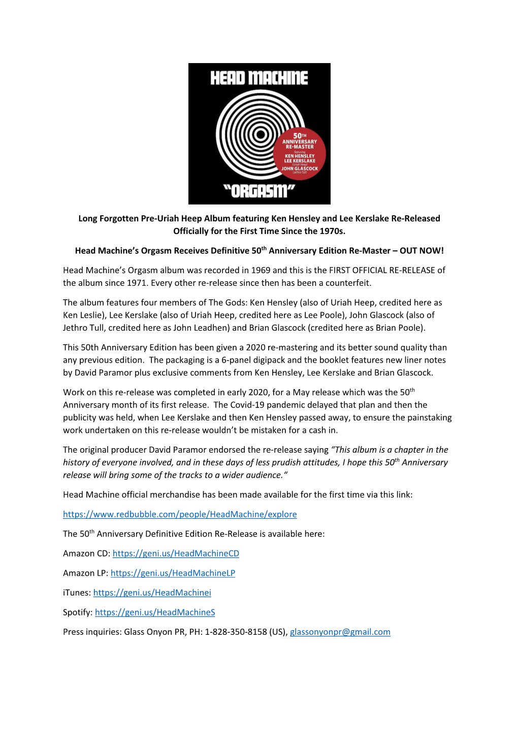 Head Machine Press Release