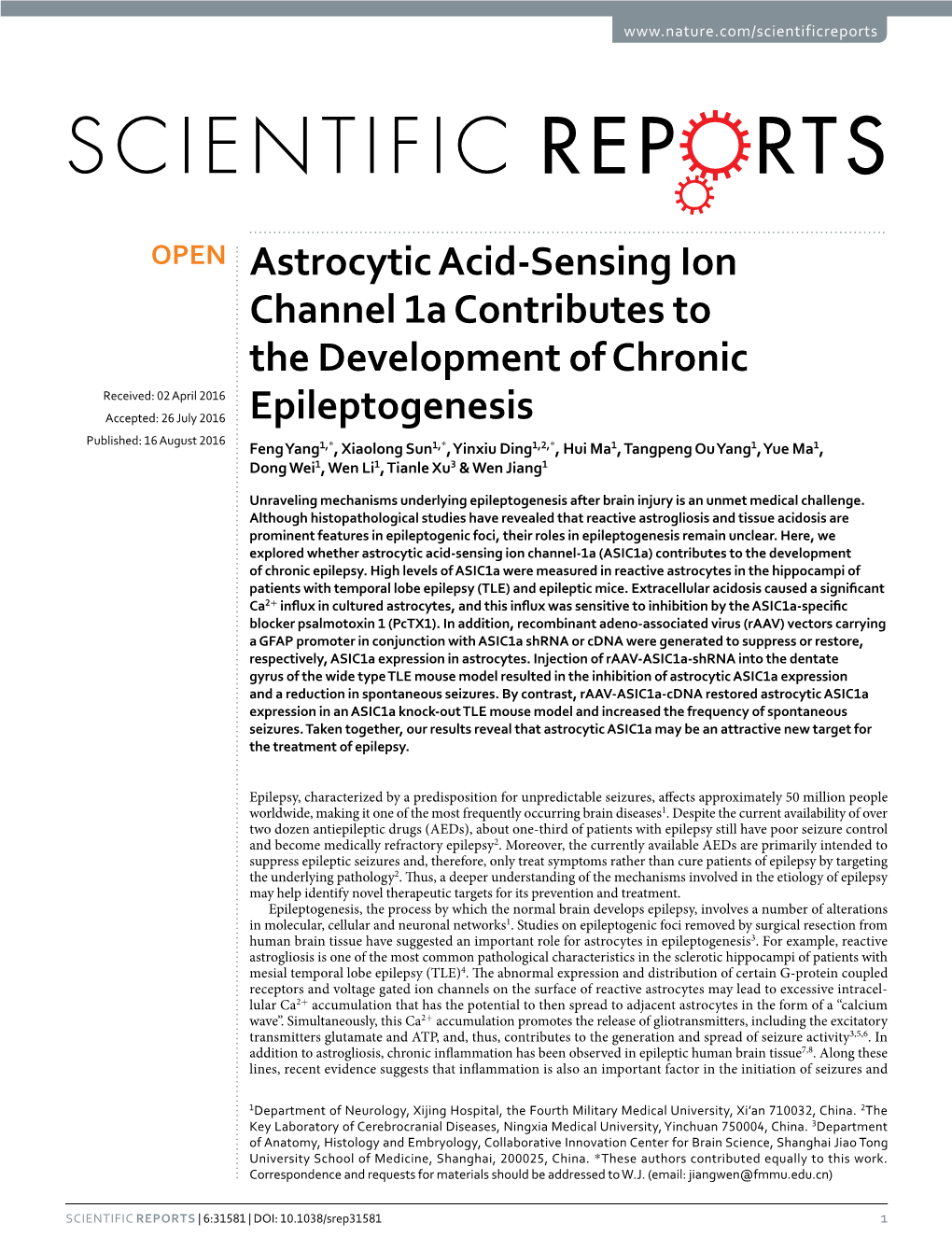 Astrocytic Acid-Sensing Ion Channel 1A Contributes to the Development