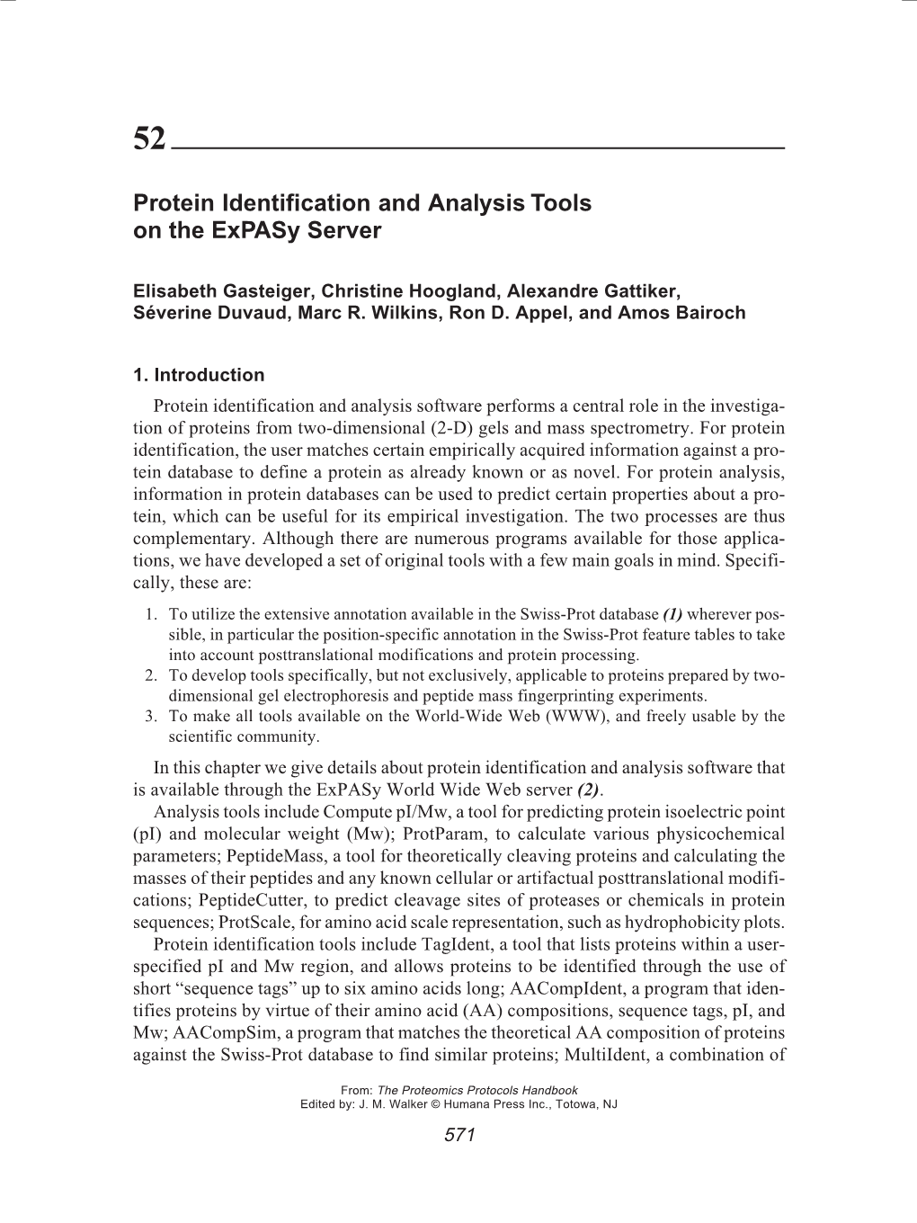 Protein Identification and Analysis Tools on the Expasy Server