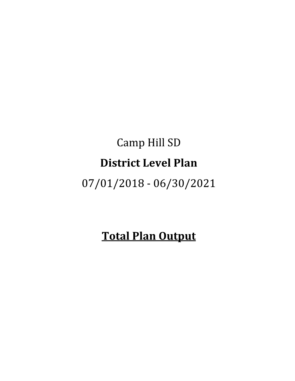 Camp Hill SD District Level Plan 07/01/2018 ‐ 06/30/2021 Total Plan Output