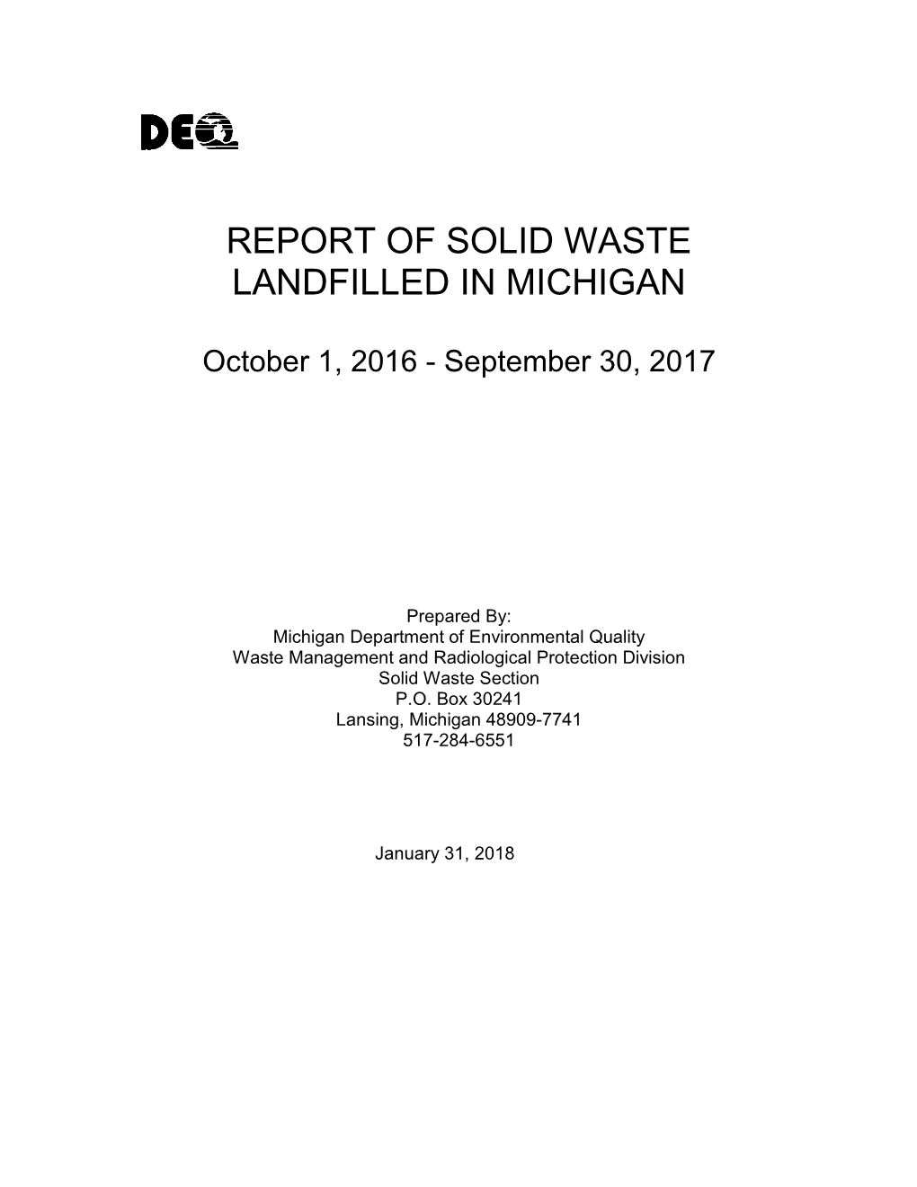 Report on Solid Waste Landfilled in Michigan for 1996