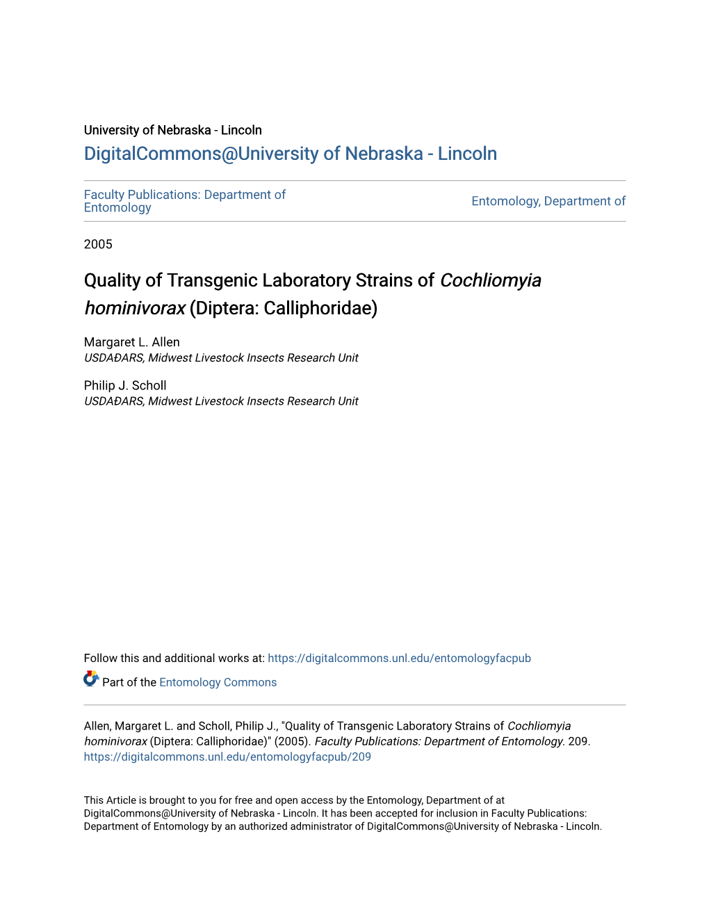 &lt;I&gt;Cochliomyia Hominivorax&lt;/I&gt;