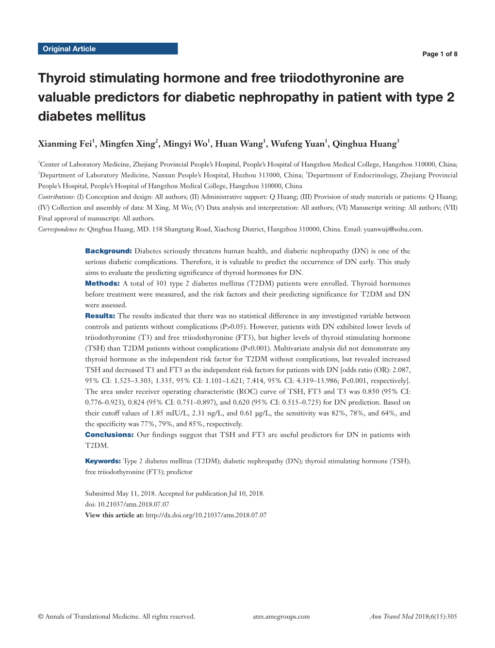 Thyroid Stimulating Hormone and Free Triiodothyronine Are Valuable Predictors for Diabetic Nephropathy in Patient with Type 2 Diabetes Mellitus