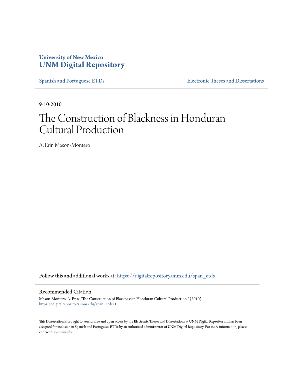 The Construction of Blackness in Honduran Cultural Production