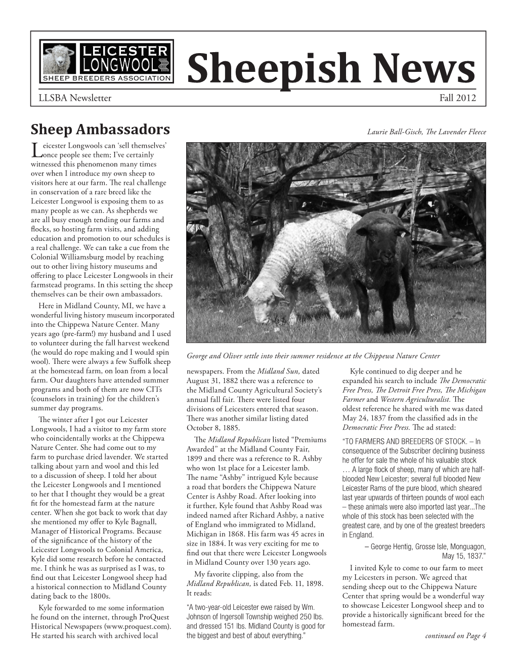 Sheepish News LLSBA Newsletter Fall 2012