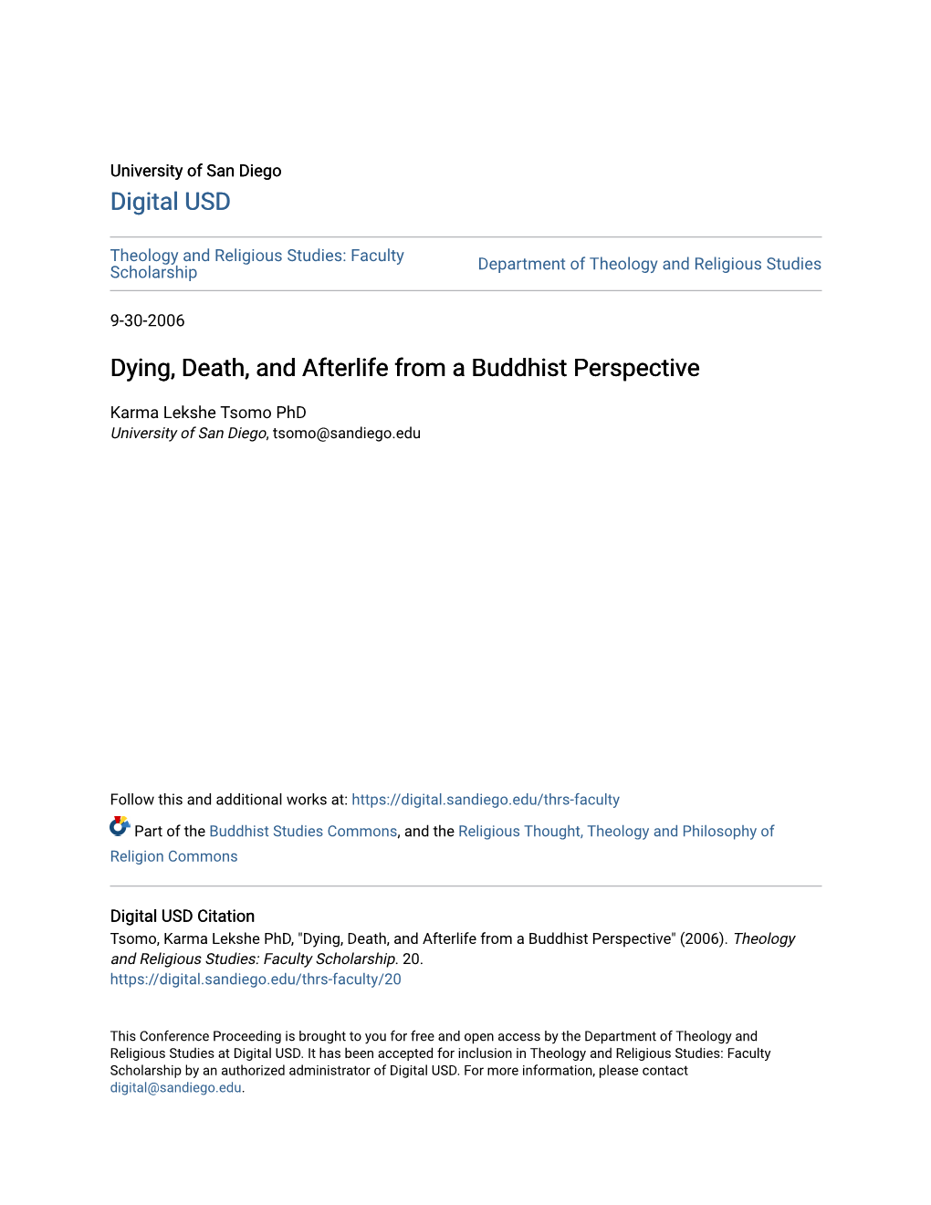 Dying, Death, and Afterlife from a Buddhist Perspective