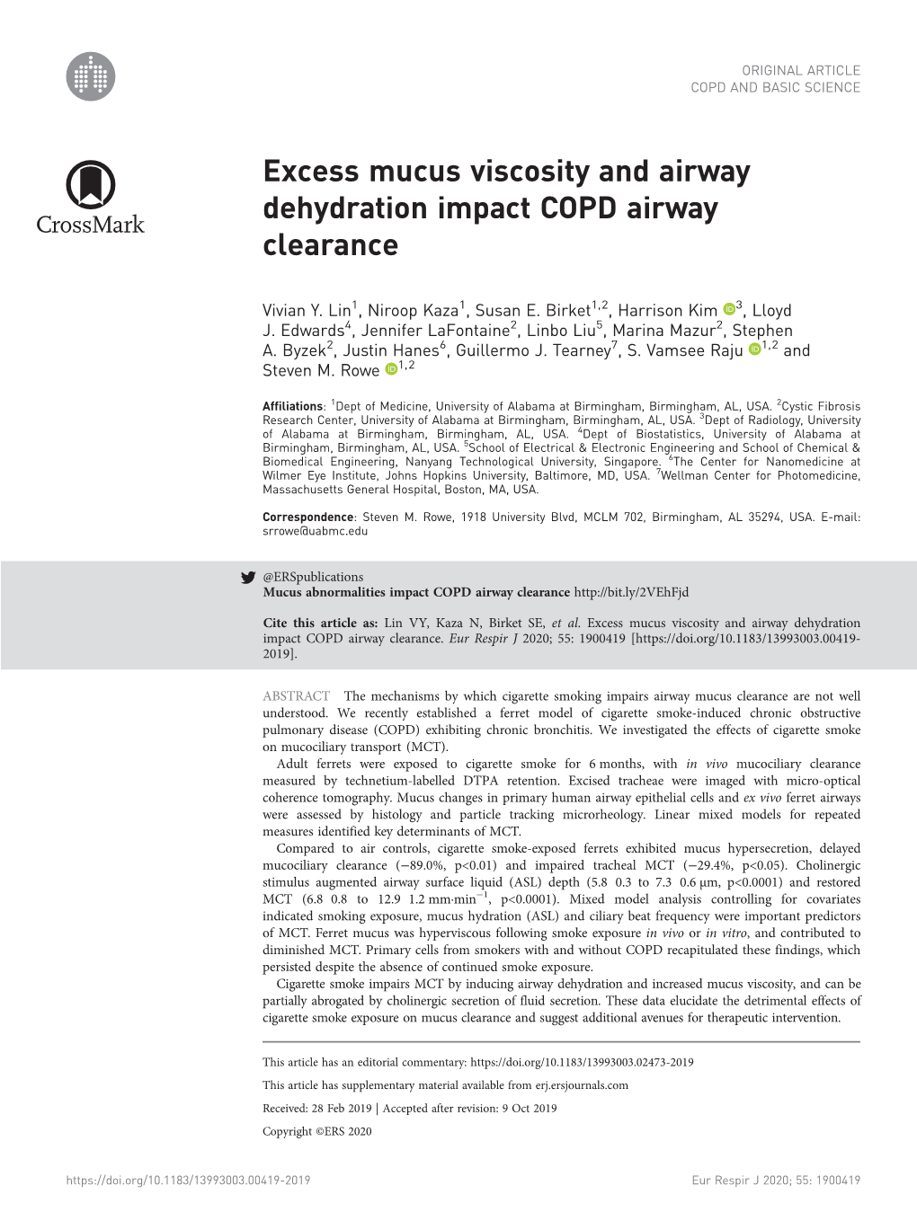 Excess Mucus Viscosity and Airway Dehydration Impact COPD Airway Clearance