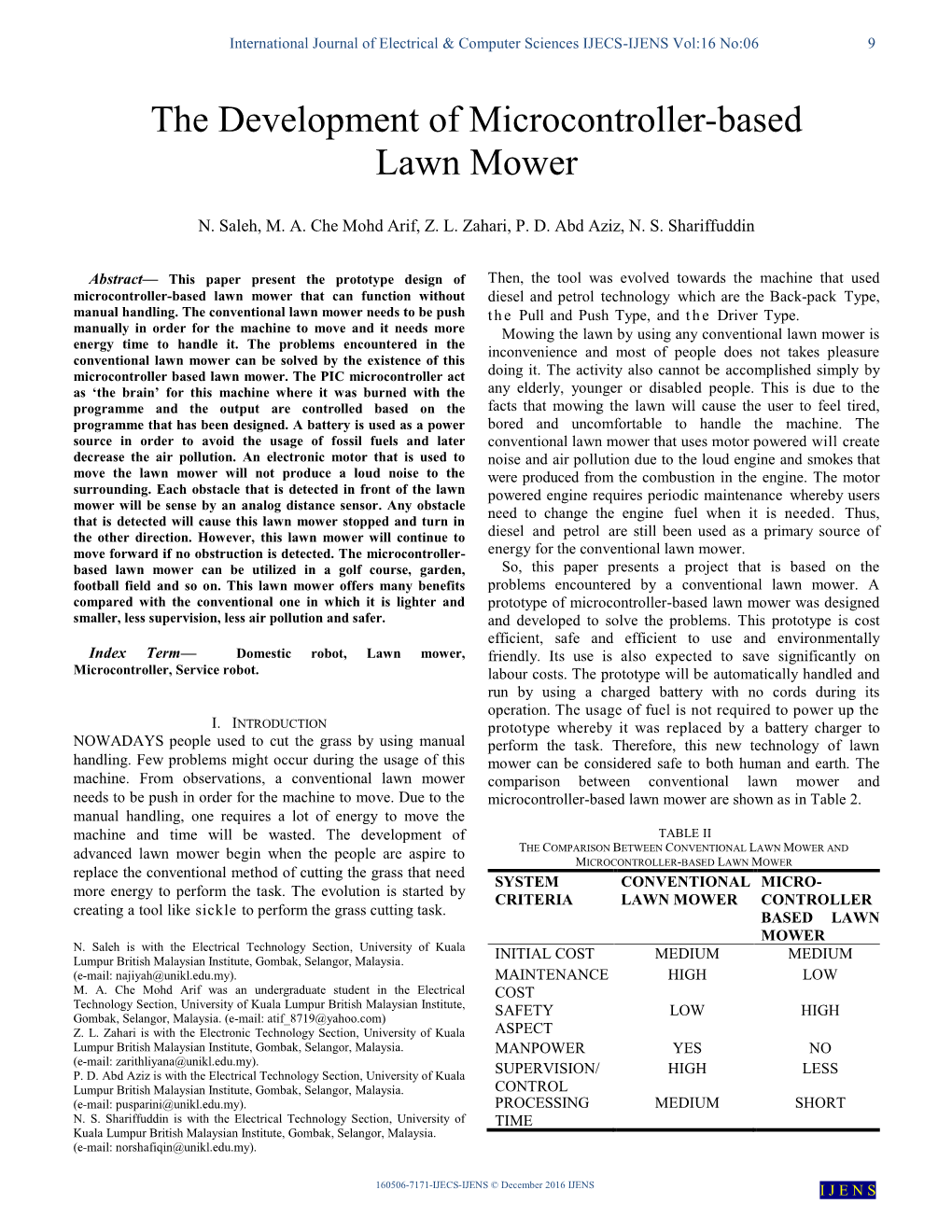 The Development of Microcontroller-Based Lawn Mower