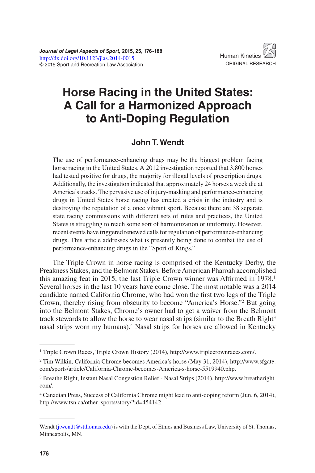 Horse Racing in the United States: a Call for a Harmonized Approach to Anti-Doping Regulation