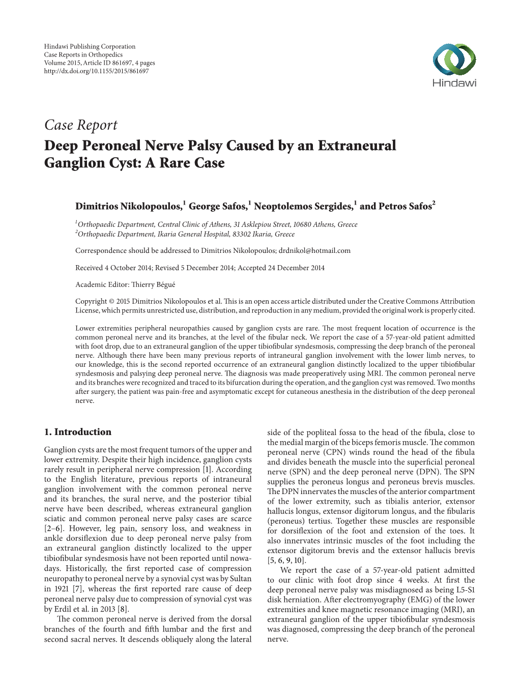 Deep Peroneal Nerve Palsy Caused by an Extraneural Ganglion Cyst: a Rare Case