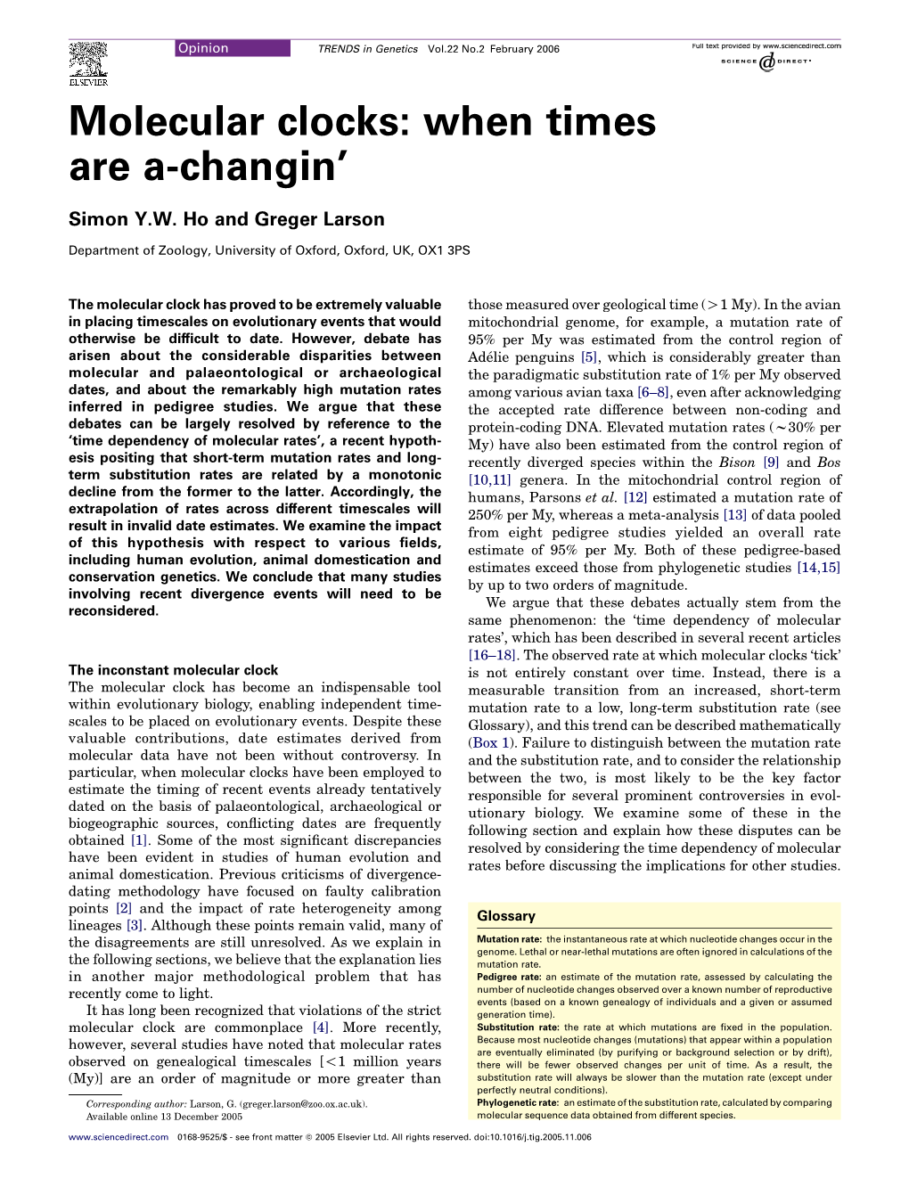 Molecular Clocks: When Times Are A-Changin'