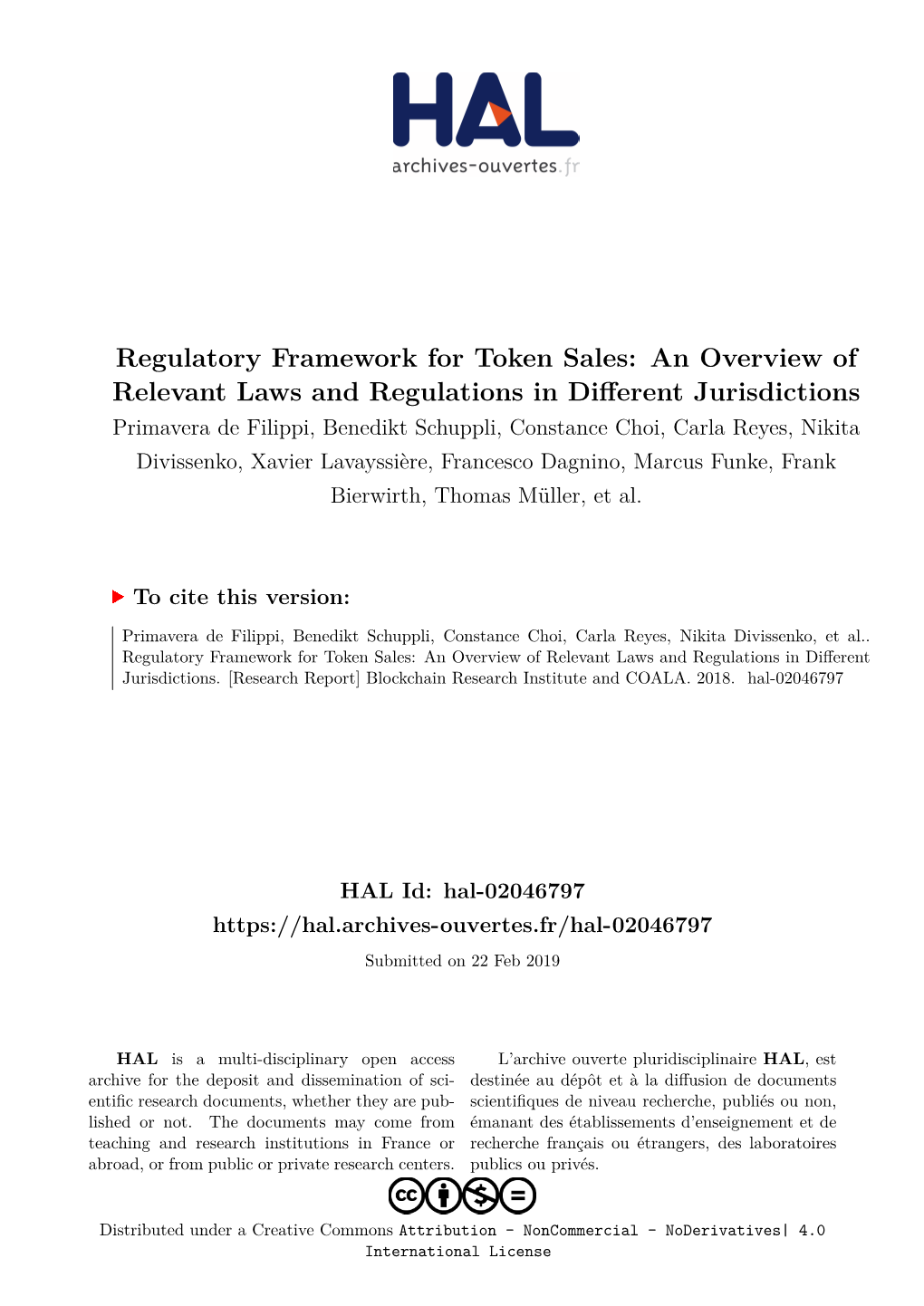 Regulatory Framework for Token Sales