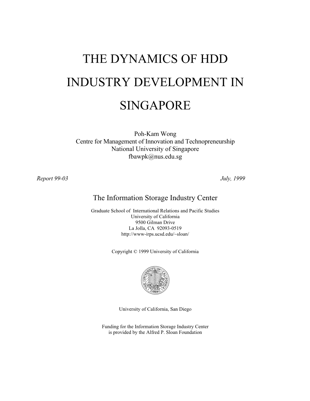 The Dynamics of Hdd Industry Development in Singapore