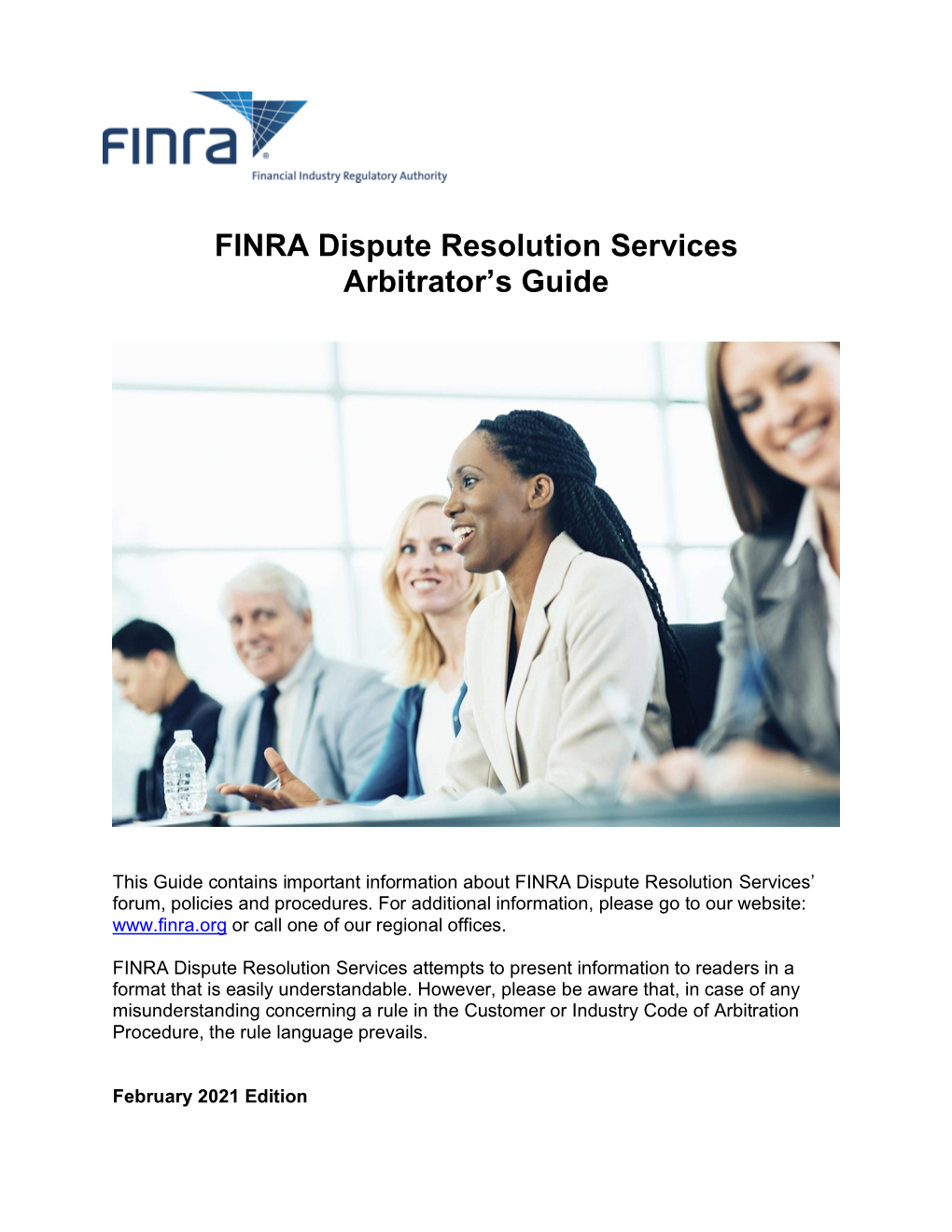 FINRA Dispute Resolution Services Arbitrator's Guide