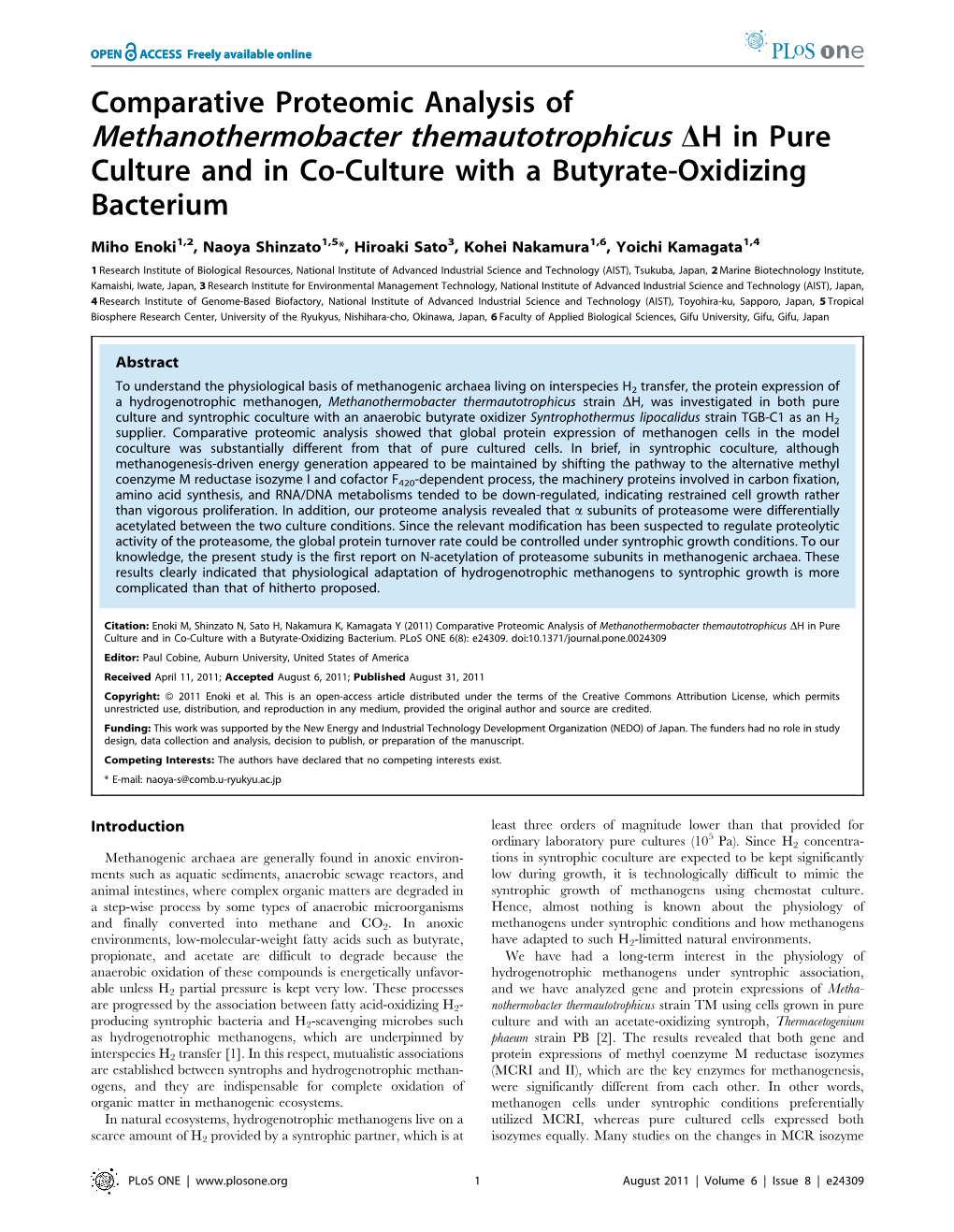 Methanothermobacter Themautotrophicus DH in Pure Culture and in Co-Culture with a Butyrate-Oxidizing Bacterium