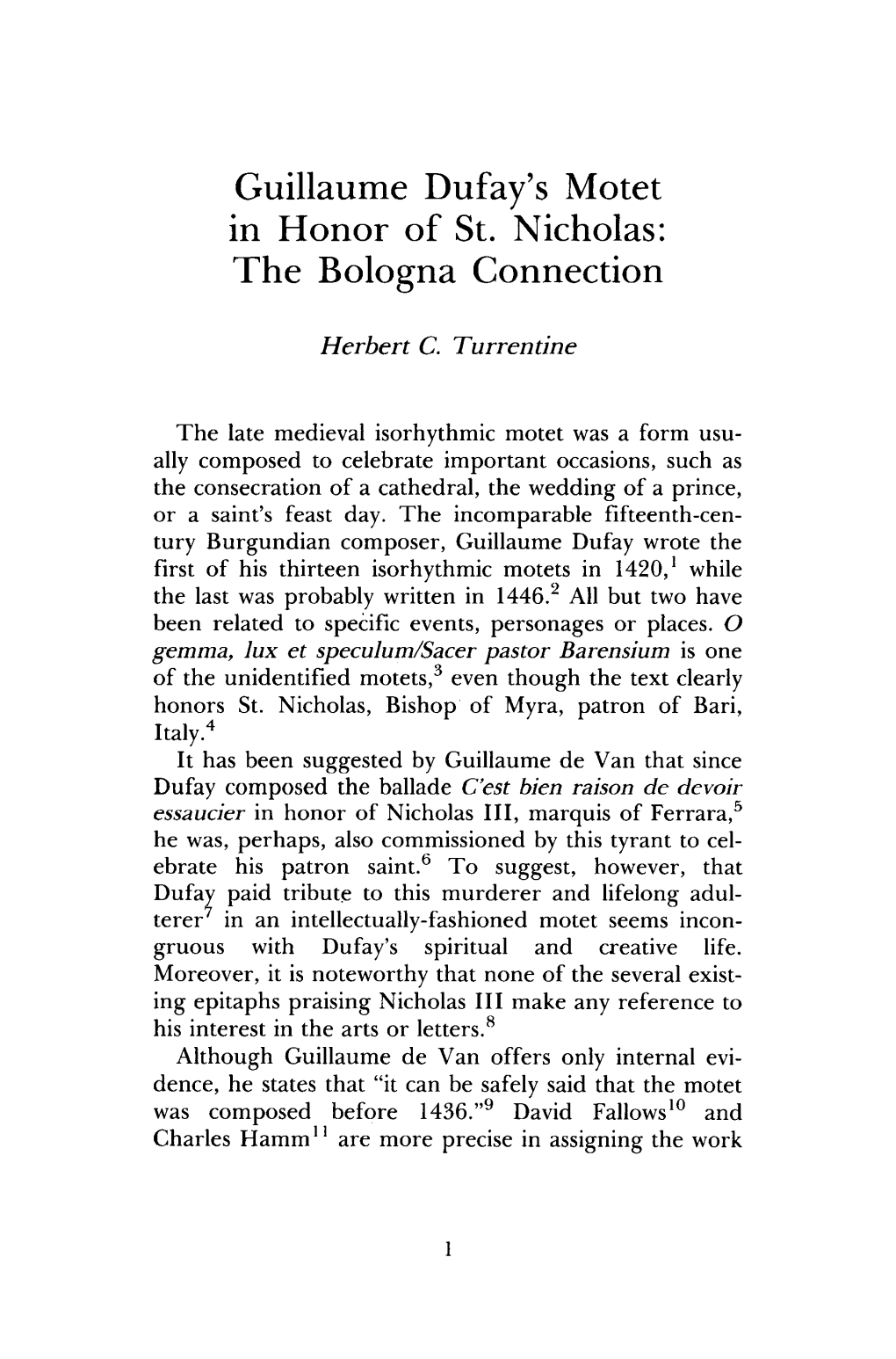 Guillaume Dufay's Motet in Honor of St. Nicholas: the Bologna Connection