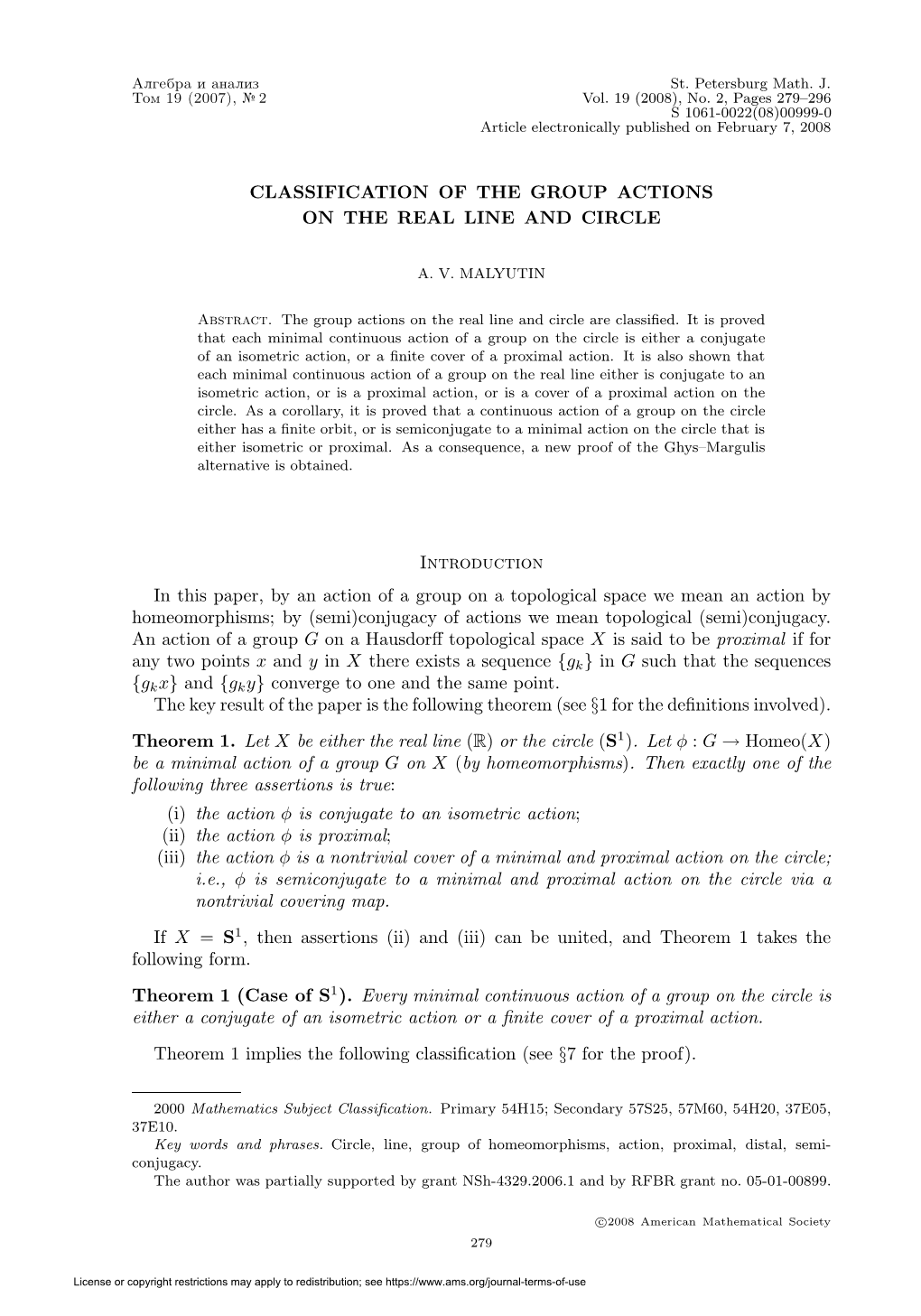 Classification of the Group Actions on the Real Line and Circle