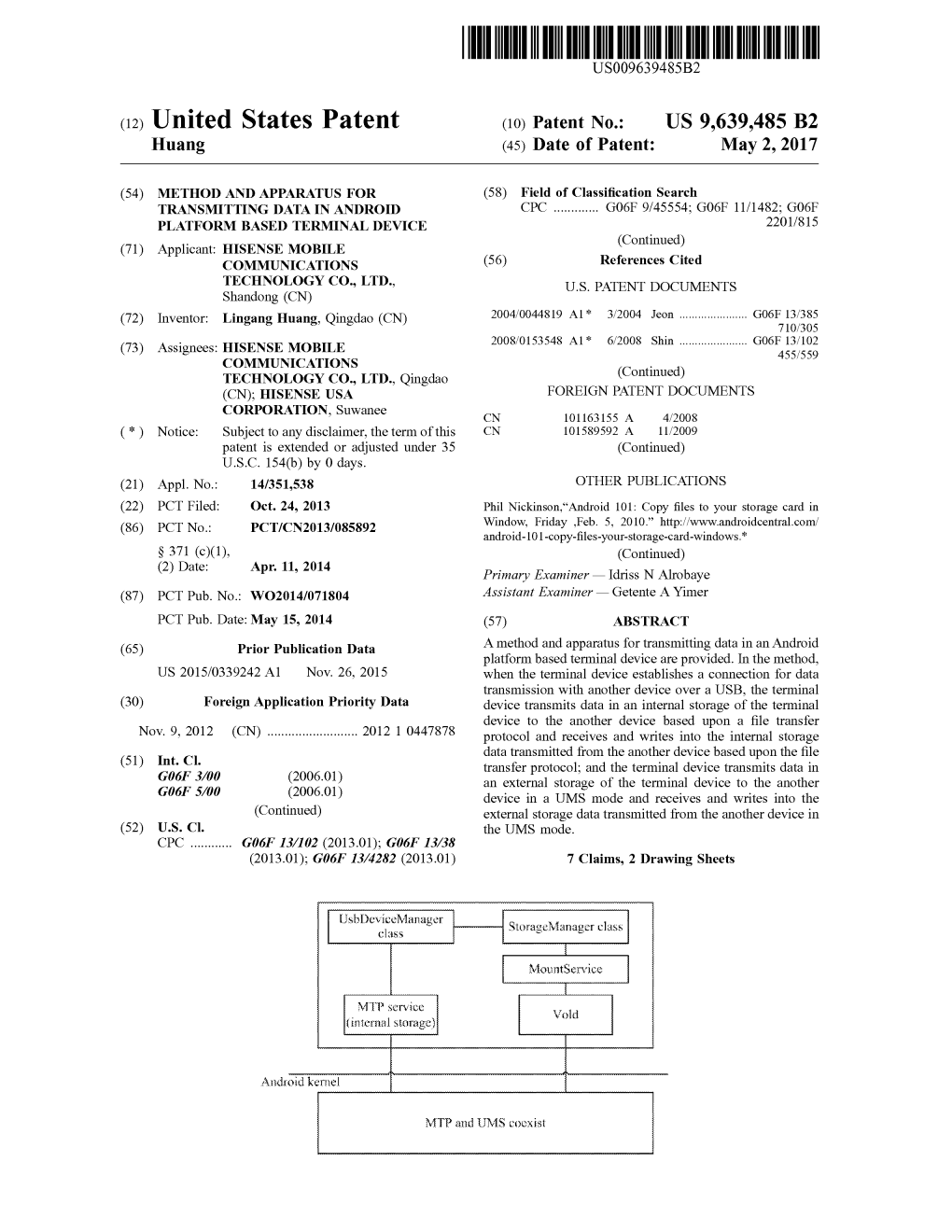 (12) United States Patent (10) Patent No.: US 9,639,485 B2 Huang (45) Date of Patent: May 2, 2017