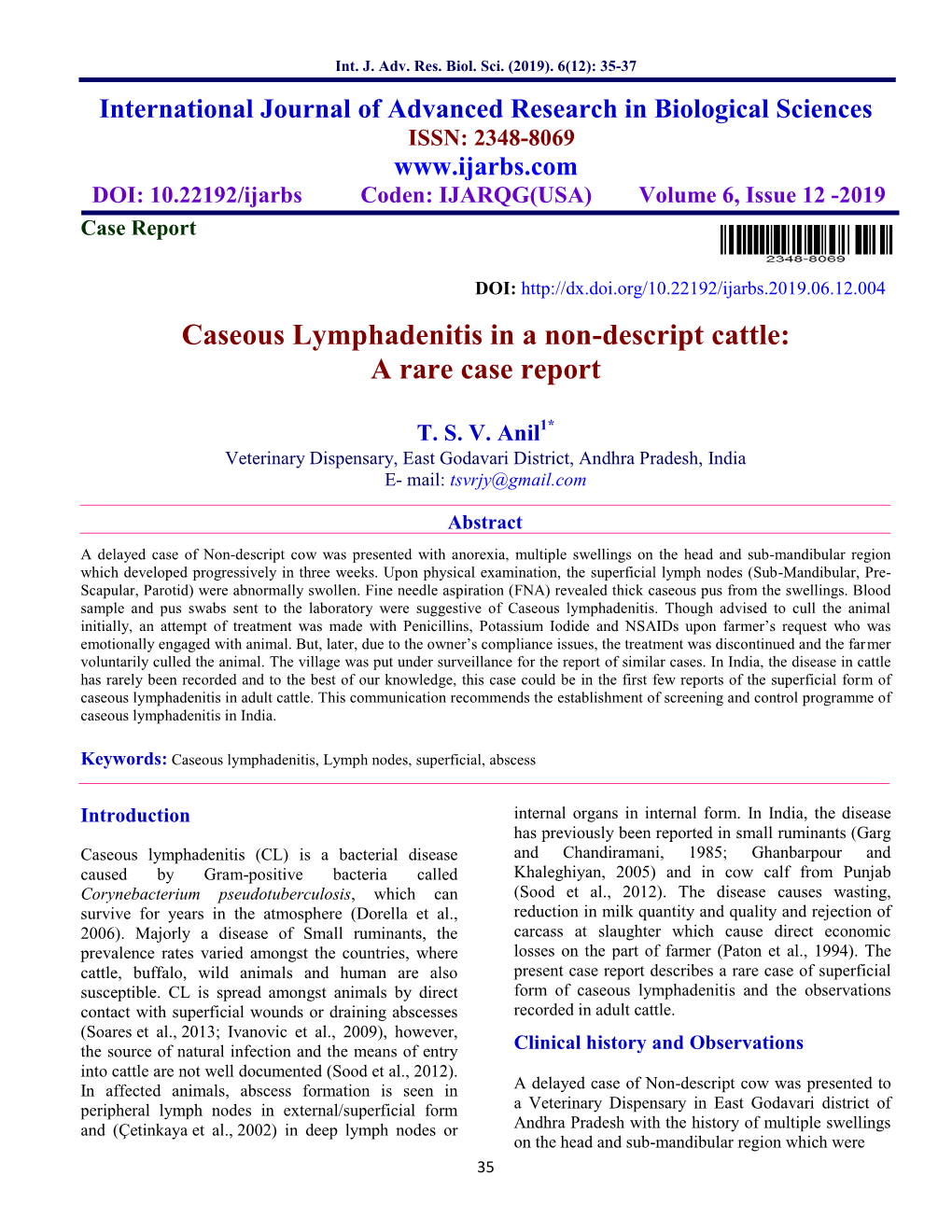 Caseous Lymphadenitis in a Non-Descript Cattle: a Rare Case Report