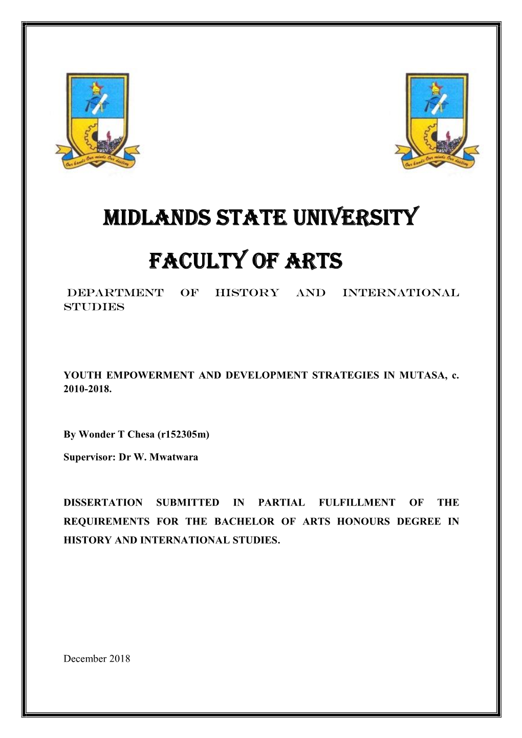 MIDLANDS STATE UNIVERSITY Faculty of Arts