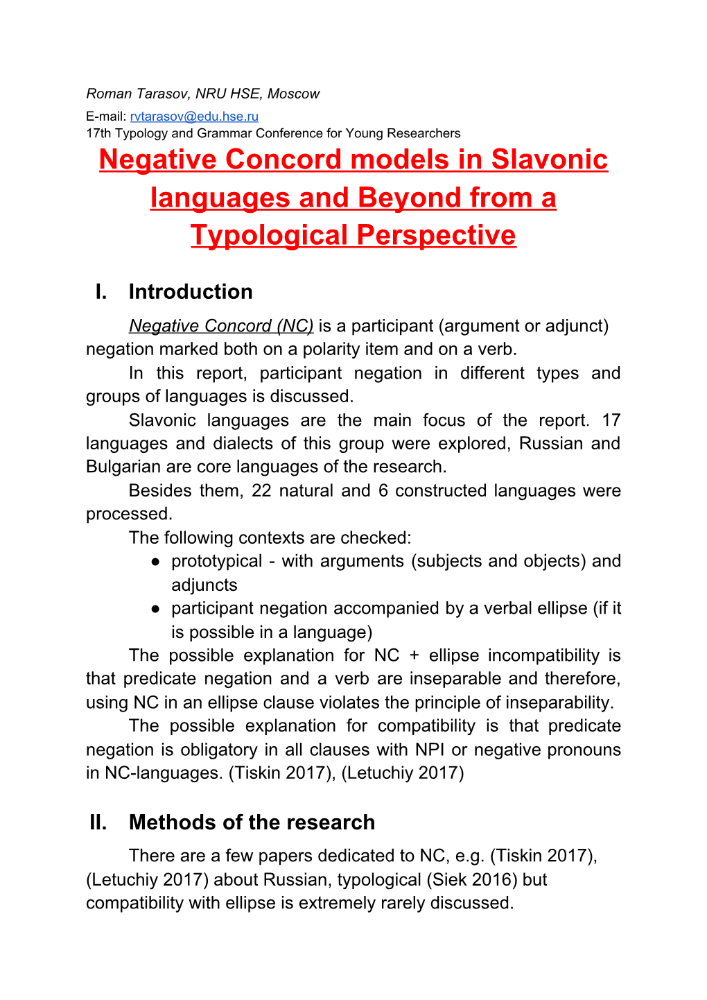 Negative Concord Models in Slavonic Languages and Beyond from a Typological Perspective