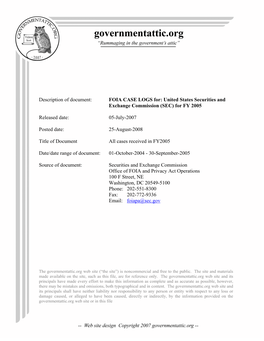 Securities and Exchange Commission (SEC) for FY 2005