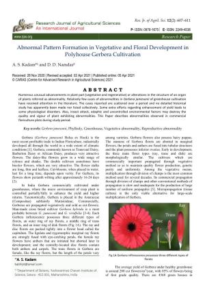 Abnormal Pattern Formation in Vegetative and Floral Development in Polyhouse Gerbera Cultivation