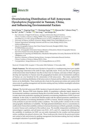 Overwintering Distribution of Fall Armyworm (Spodoptera Frugiperda) in Yunnan, China, and Inﬂuencing Environmental Factors