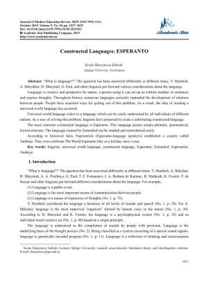 Constructed Languages: ESPERANTO