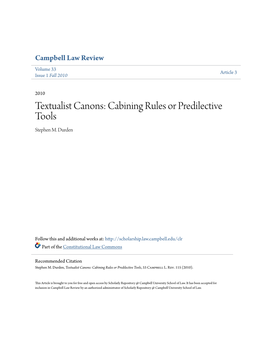 Textualist Canons: Cabining Rules Or Predilective Tools Stephen M