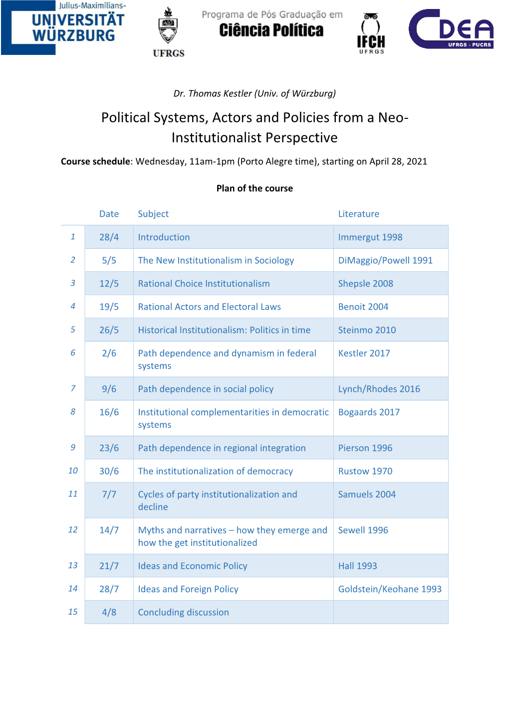 Political Systems, Actors and Policies from a Neo- Institutionalist Perspective