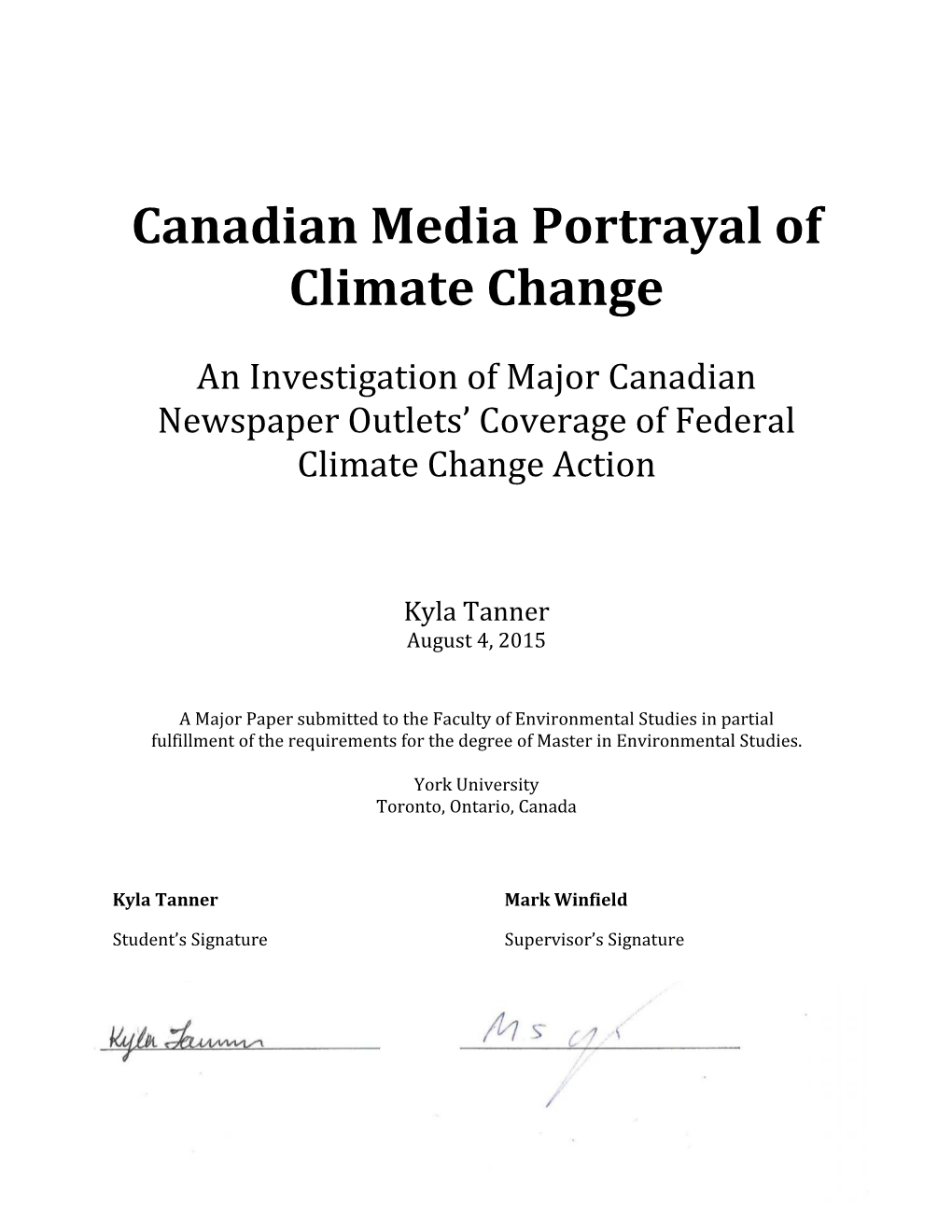 Canadian Media Portrayal of Climate Change