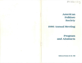 American Folklore Society 1986 Annual Meeting Program And