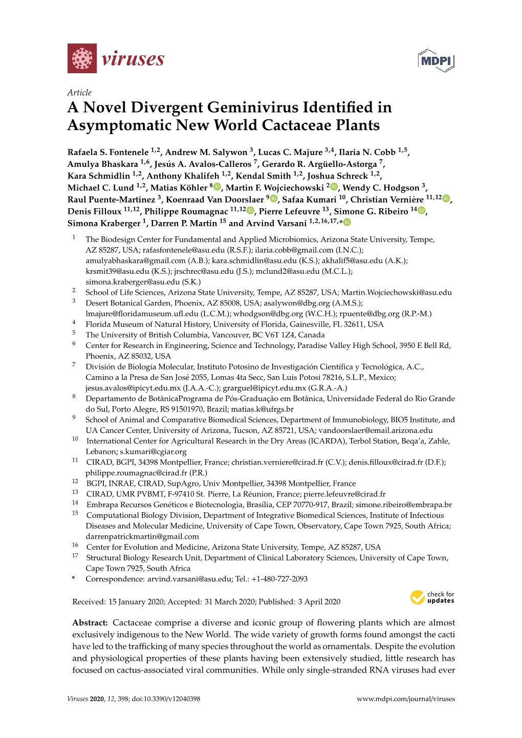 A Novel Divergent Geminivirus Identified in Asymptomatic New