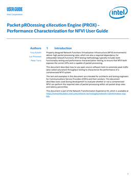 Packet Processing Execution Engine (PROX) - Performance Characterization for NFVI User Guide