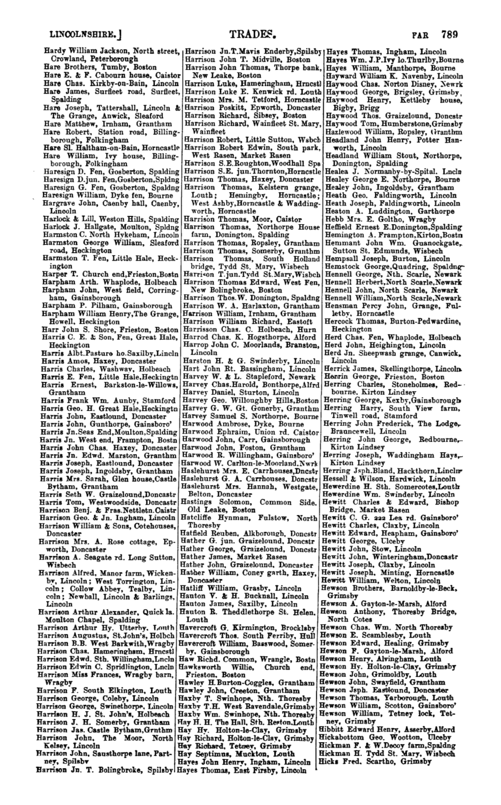 FAR 789 Hardy William Jackson, North Street, Barrison Jn.T.Mavis Enderby,Spilsby Hayes Thomas, Ingham, Lincoln Crowland, Peterborough Harrison John T