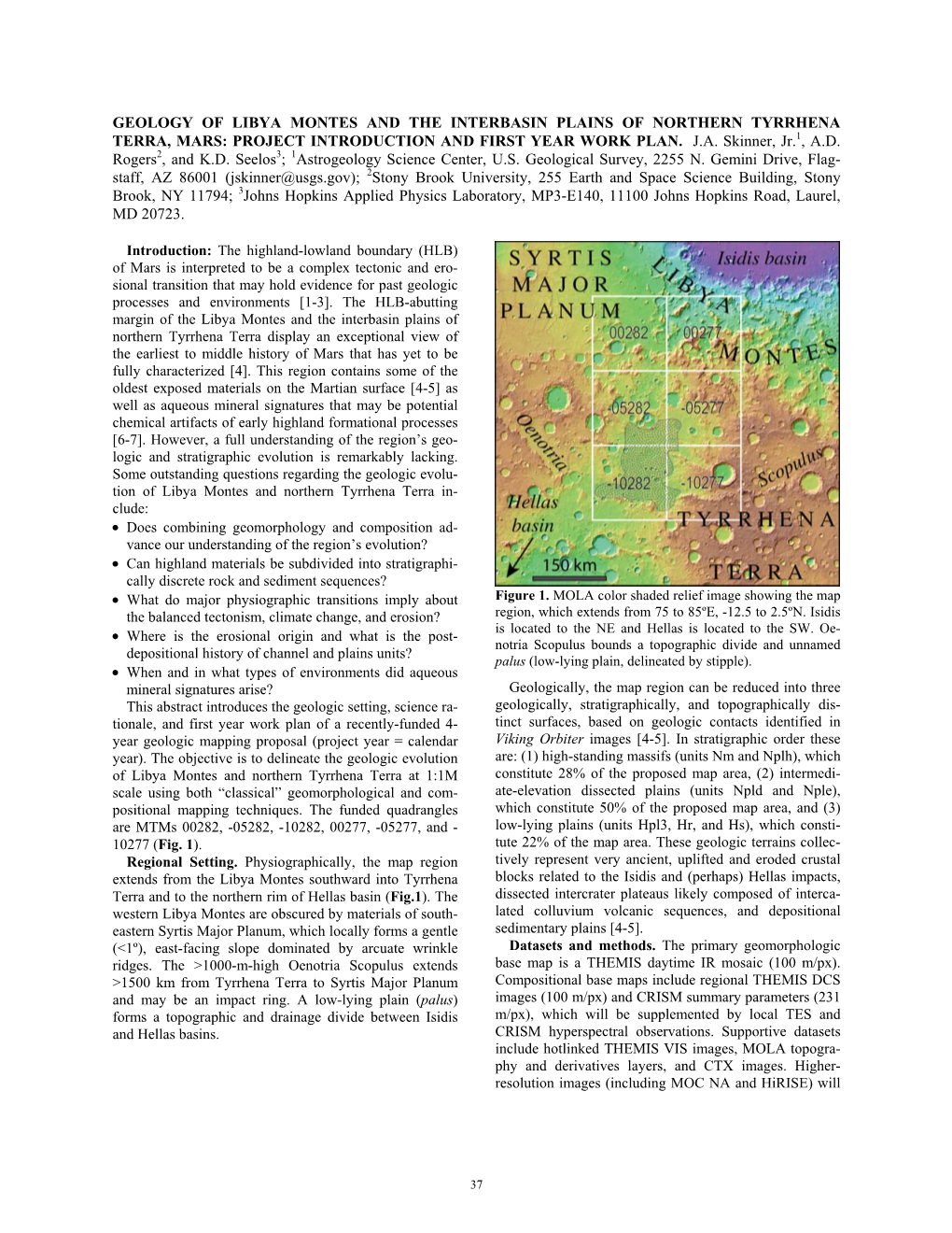 Geology of Libya Montes and the Interbasin Plains of Northern Tyrrhena Terra, Mars: Project Introduction and First Year Work Plan